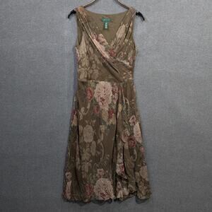 Ralph Lauren LRL Silk Dress Womens 8 Faux Wrap Ruffle Tank Feminine Soft Elegant